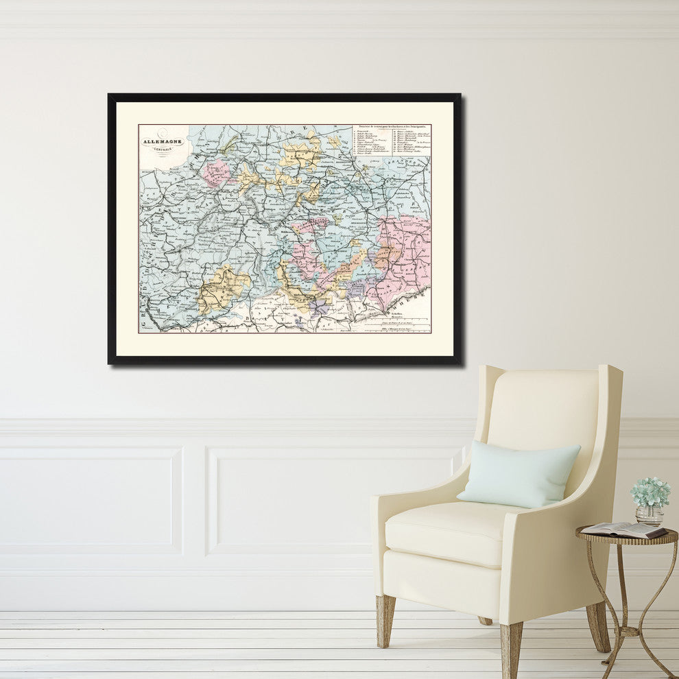Central Germany Vintage Antique Map Wall Art, 28"x37"