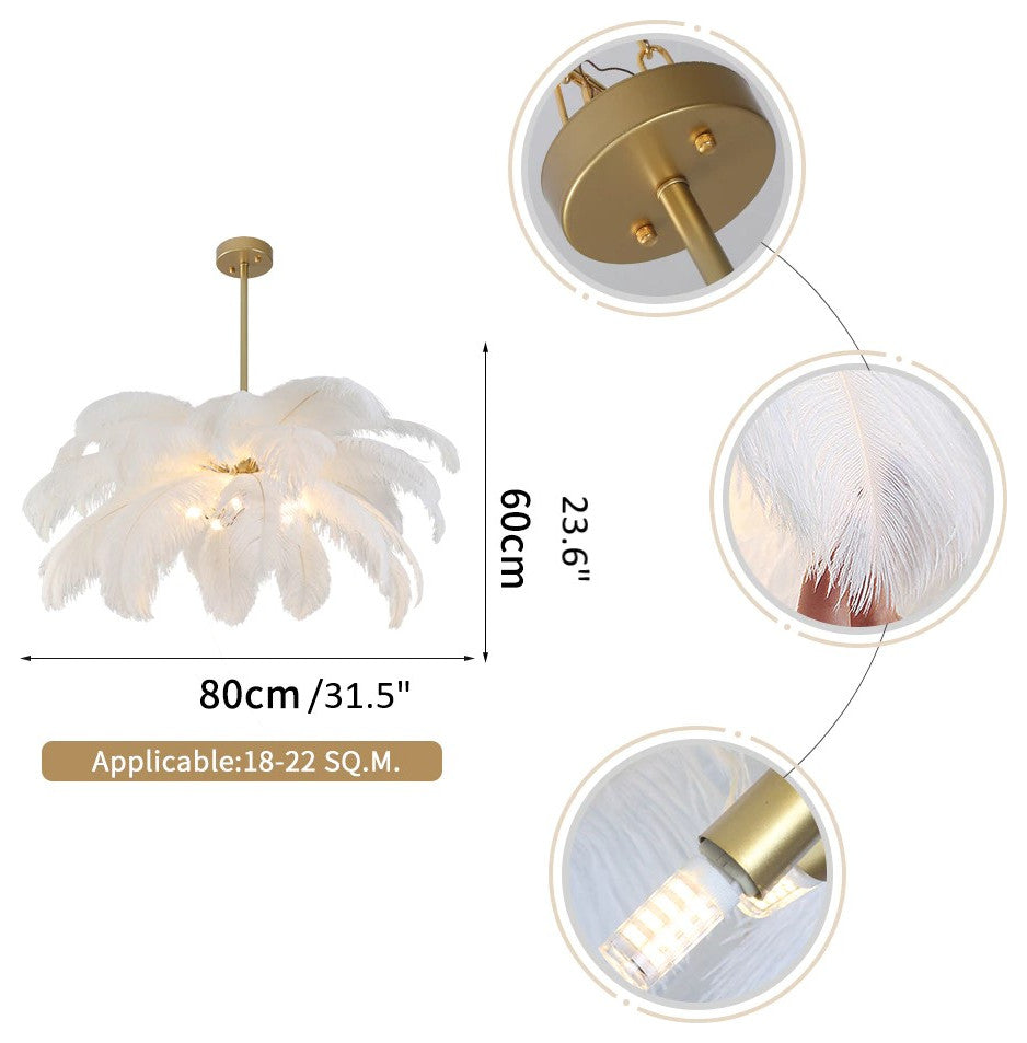 Gembloux | Pink/White Feather Round Chandelier, Pink