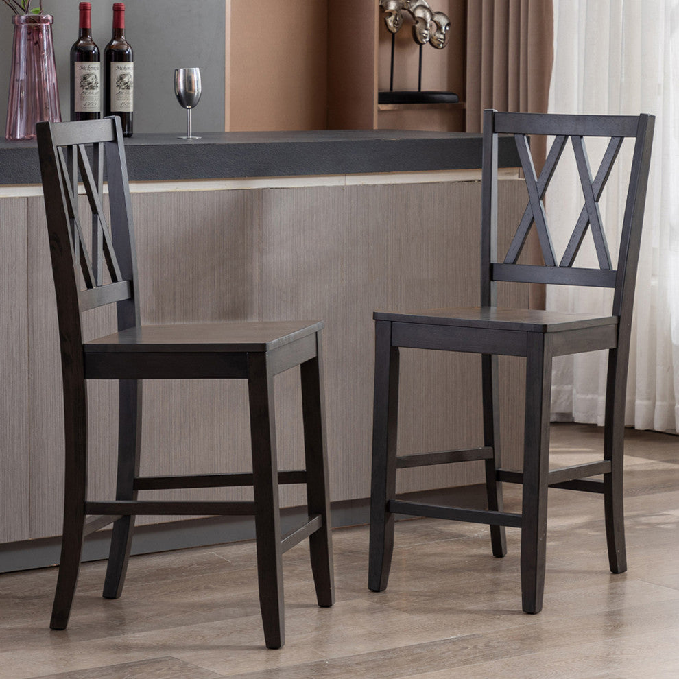 Set of 2 Double-X Wood Counter Stools, Grey