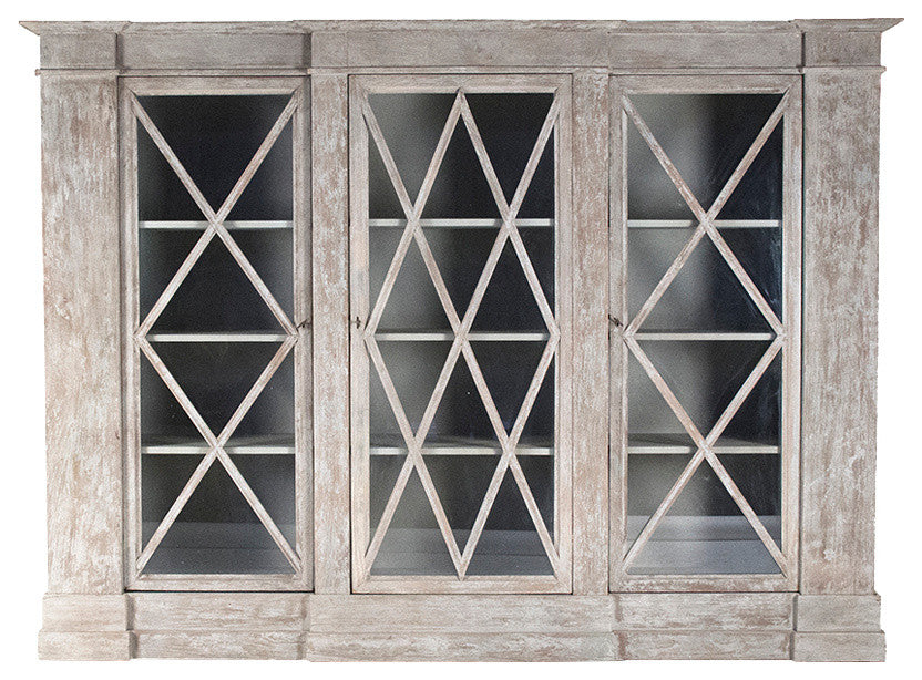 Colin French Country Rustic Distressed White Crisscross Doors Cabinet