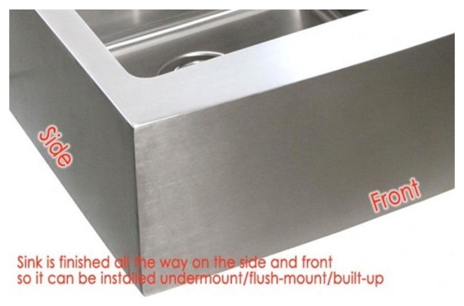 36" Apron Stainless Steel Curve Front Single Bowl Kitchen Sink With Colanders