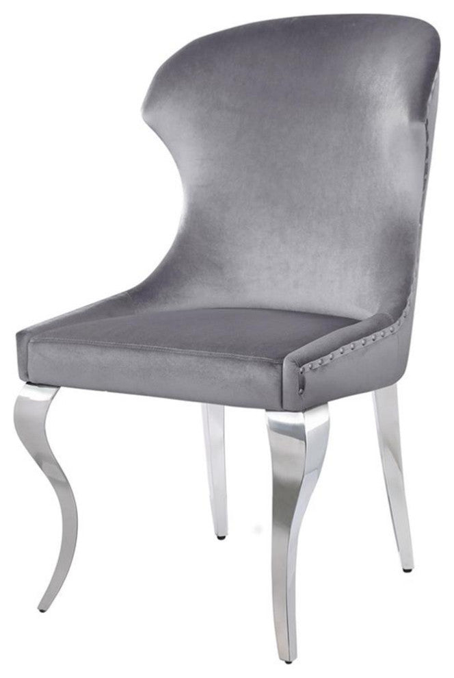 Maklaine 18" Modern Velvet Upholstered Wingback Dining Side Chair in Gray