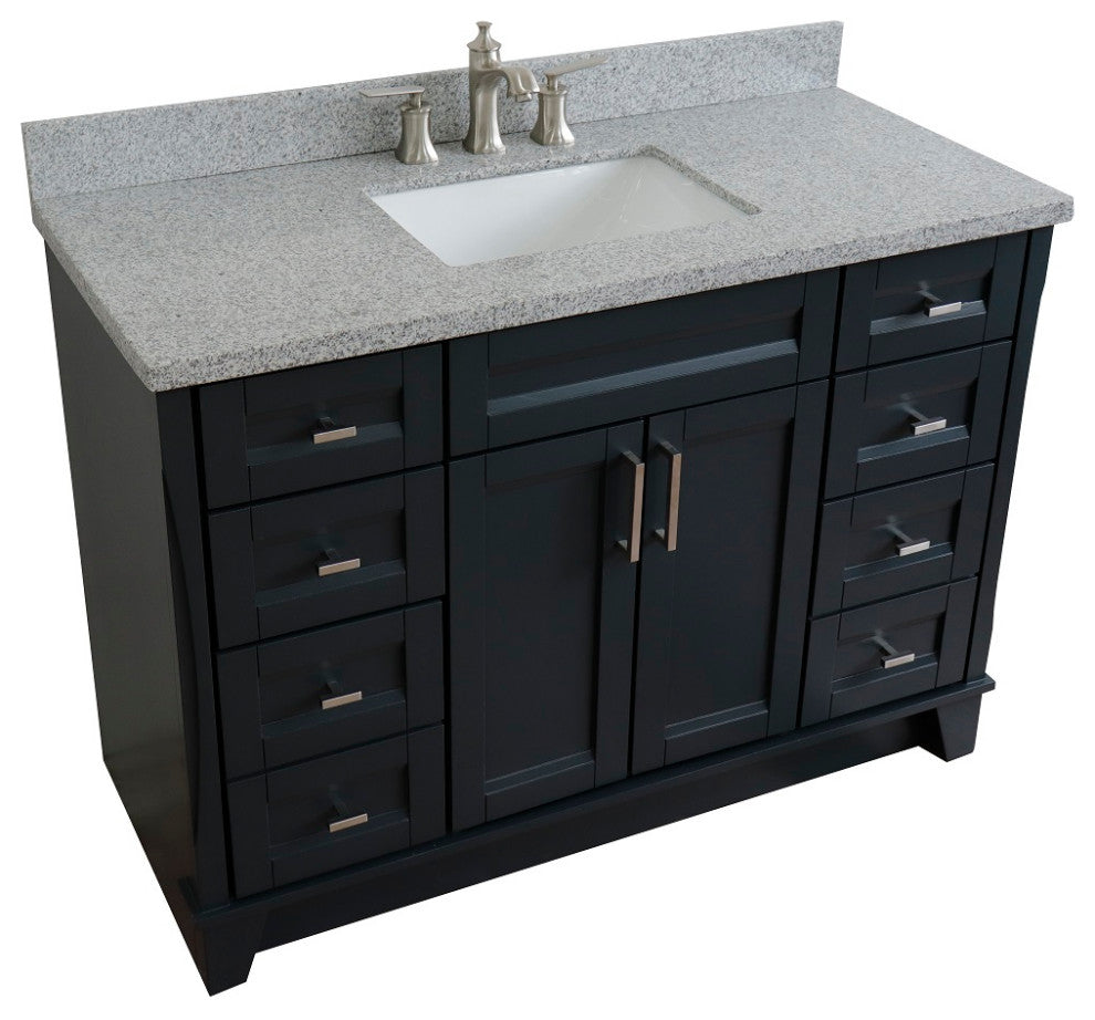 49" Single Sink Vanity, Dark Gray Finish With Gray Granite And Rectangle Sink