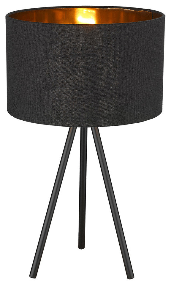 22" Black Metal Column Table Lamp With Black Drum Shade