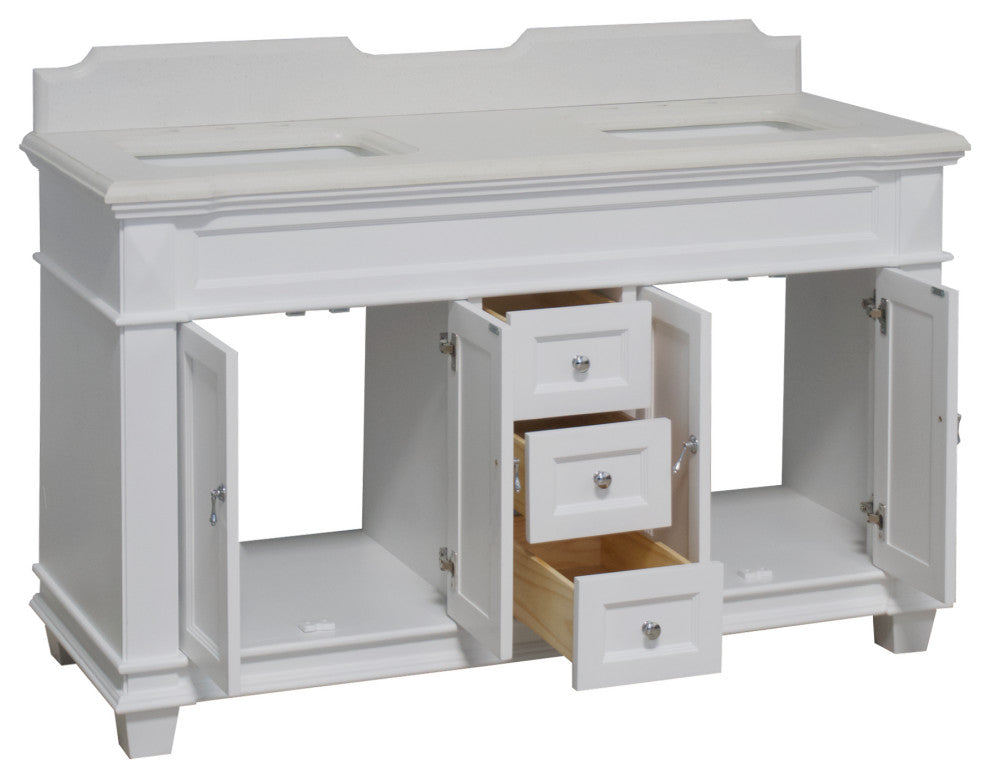 Elizabeth 60" Bathroom Vanity, Base: White, Top: Quartz, Double Vanity
