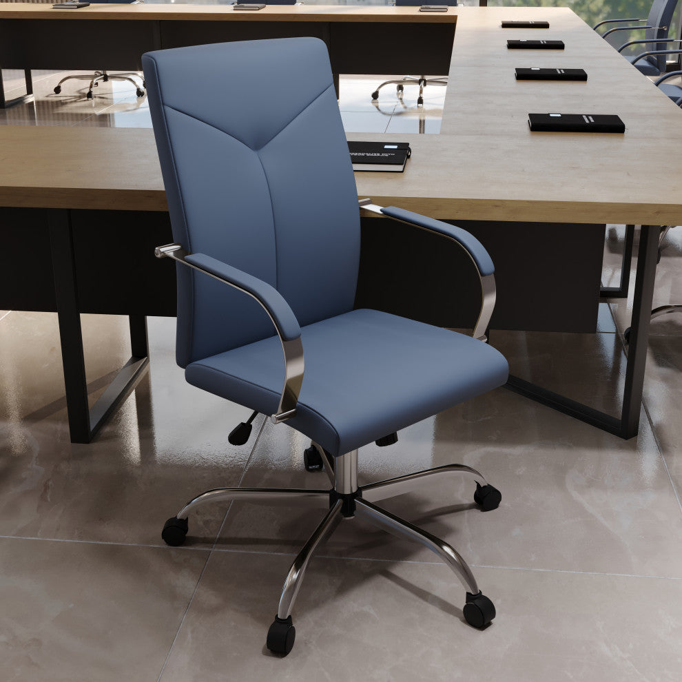 LeisureMod Sonora High-Back Adjustable Leather Conference Chair, Navy Blue
