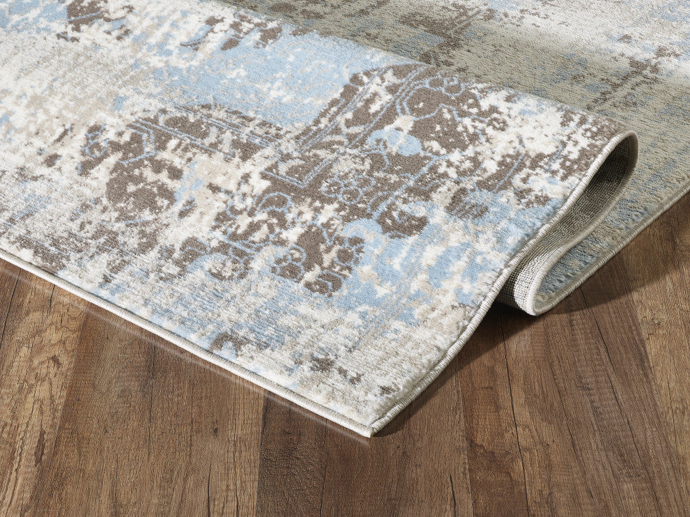 Abani Urbana URB130A Bohemian Distressed Silver and Light Blue Area Rug
