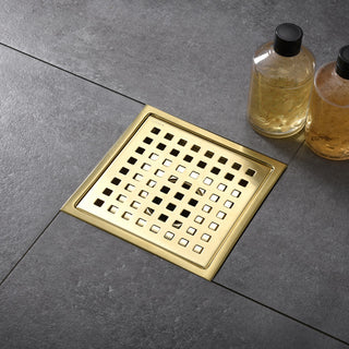 Luxier 6" Square Shower Floor Drain FD01-6, Brushed Gold