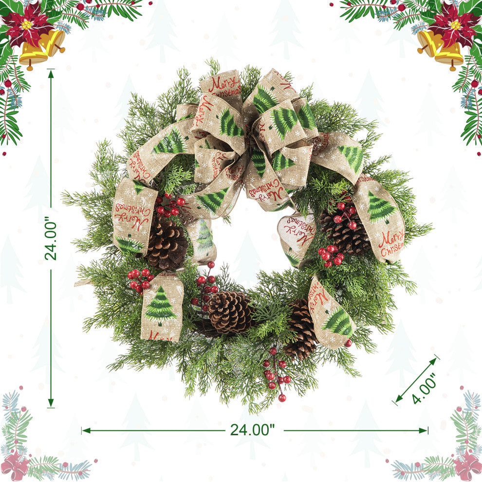 24"D Cypress Leaves Pinecone Wreath