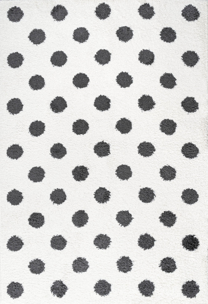 Pere Modern Charcoal Dot Shag, White/Black, 5'x8'
