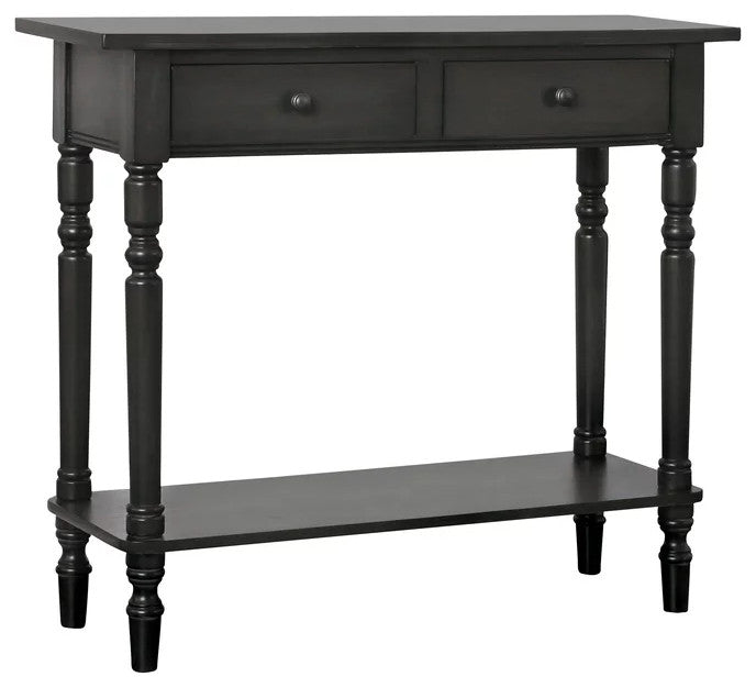 Transitional Console Table, Turned Legs With Shelf & 2 Spacious Drawers, Gray