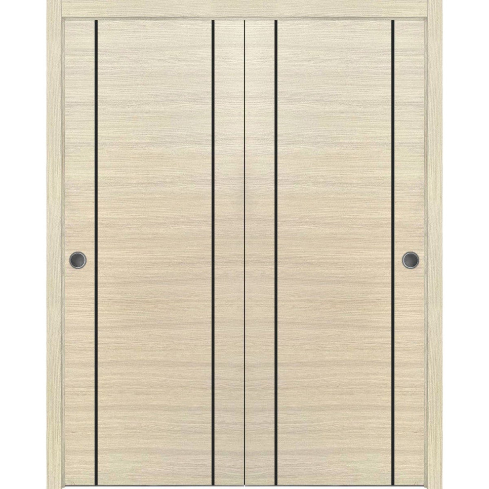Bypass Doors 64 x 96 | Planum 0017 Natural Veneer with  | Sturdy Rails