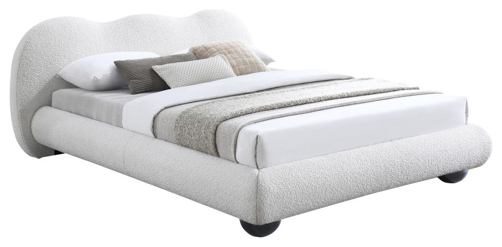 Hyde Boucle Fabric Upholstered Bed, Cream, Queen