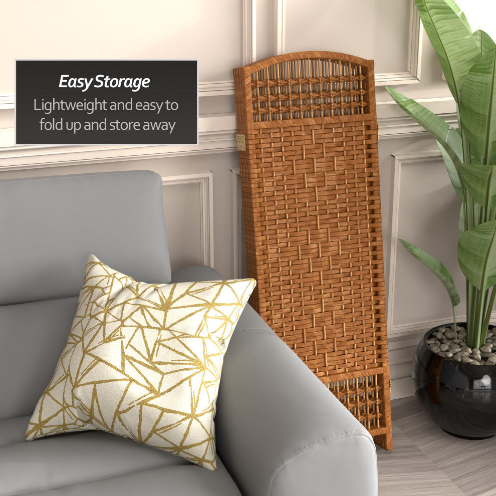 4' Tall Fiber Weave Room Divider, Dark Beige, 4 Panels