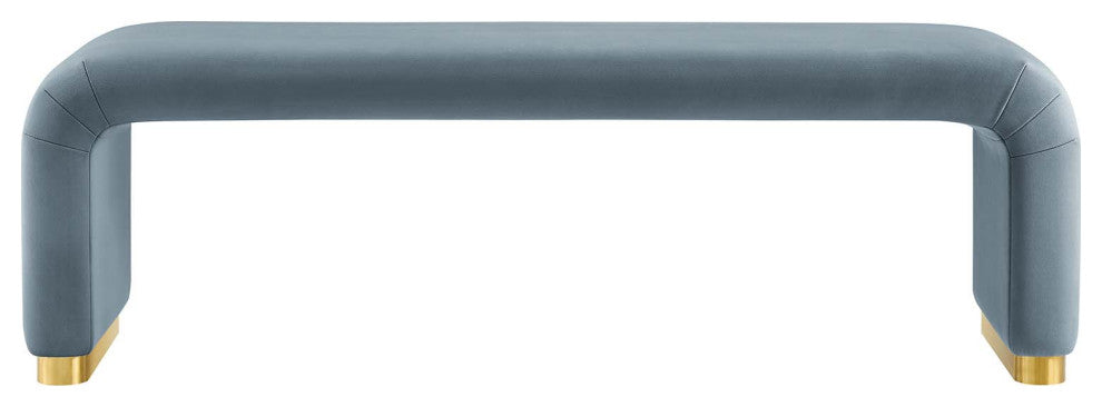 Koda Performance Velvet Waterfall Long Bench - Brass Cadet Blue