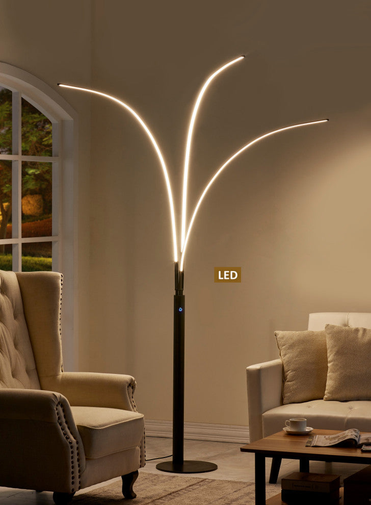 Artiva USA 92" Aurora LED Arch Tree Floor Lamp, Touch Dimmer, Matt Black