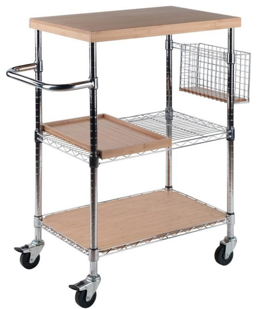 Madera Utility Kitchen Cart, Bamboo and Chrome