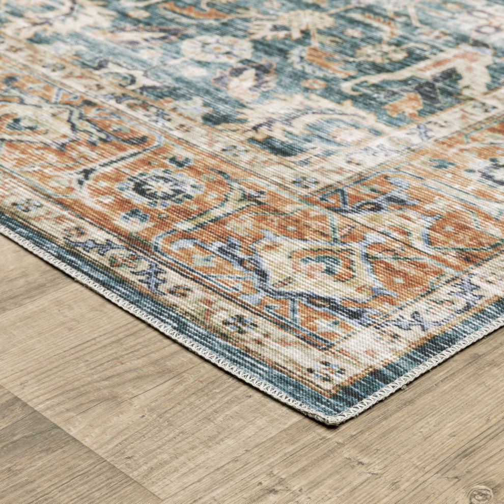 Celestia Machine Washable Vintage Indoor Area Rug, Teal, 3'6"x5'6"