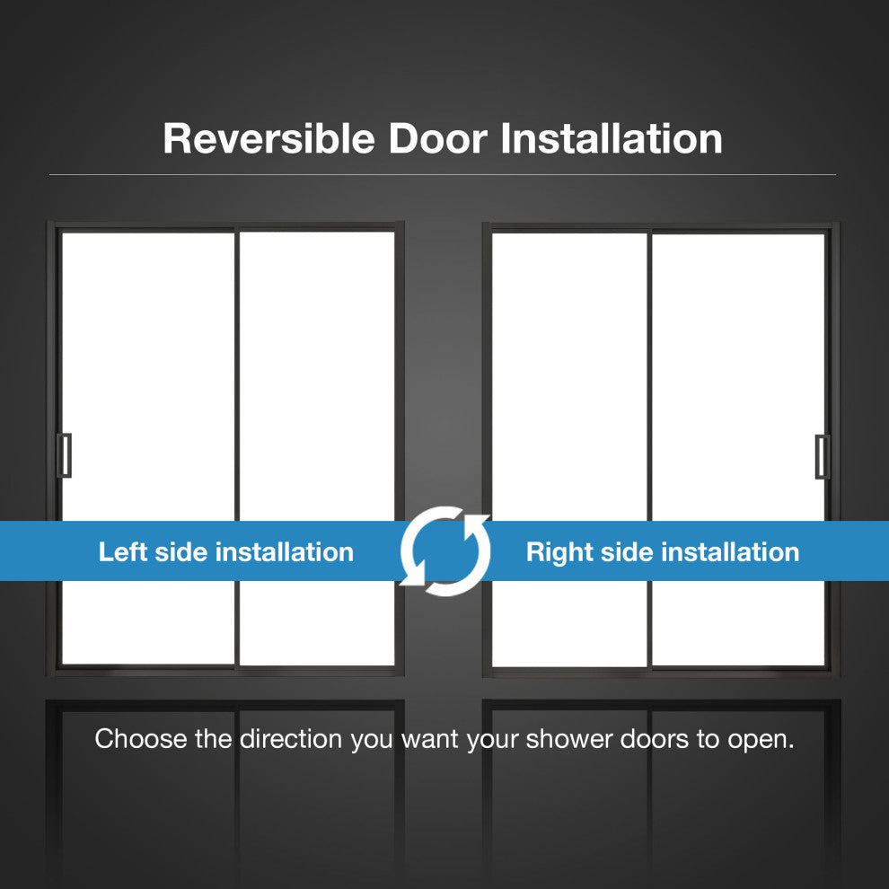 Stanford Sliding Fluted Alcove Shower Door, Black, Clear Glass, 60"