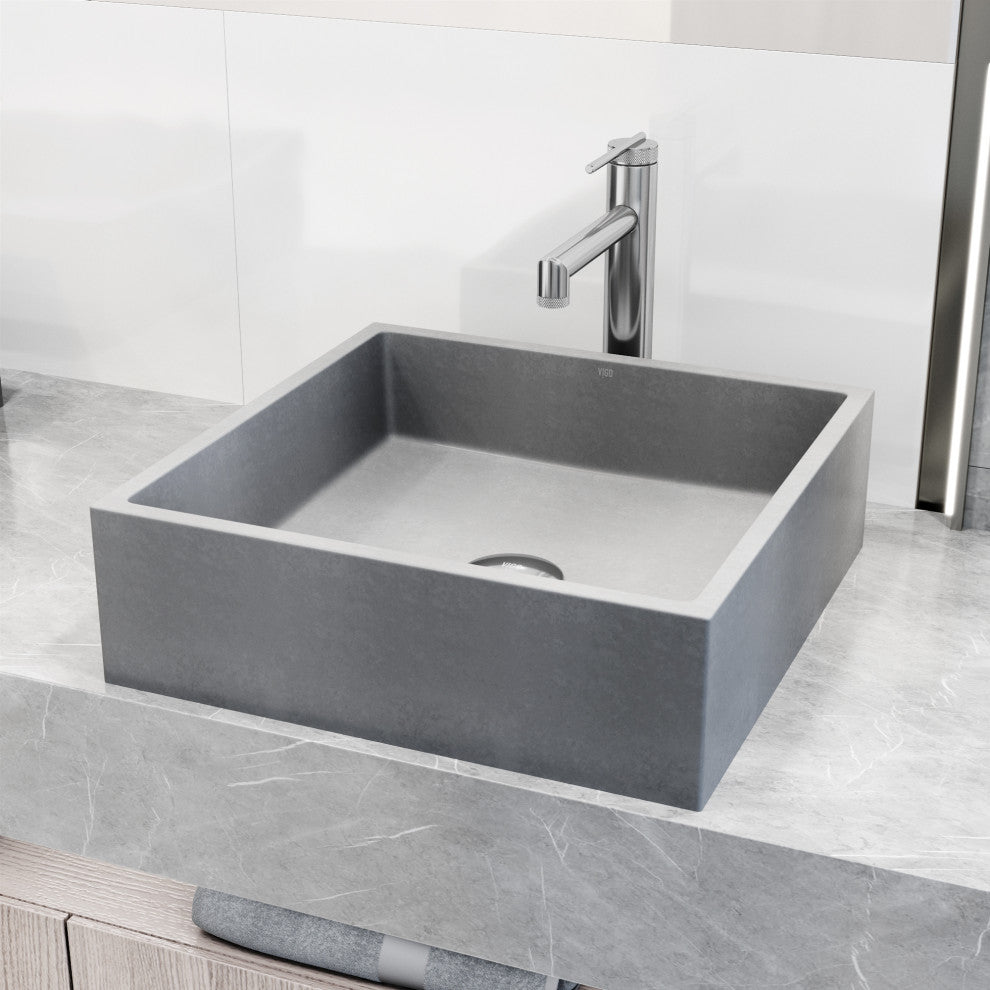 VIGO Alhambra 15"L x 15"W x 5"H Concreto Stone Square Bathroom Vessel Sink
