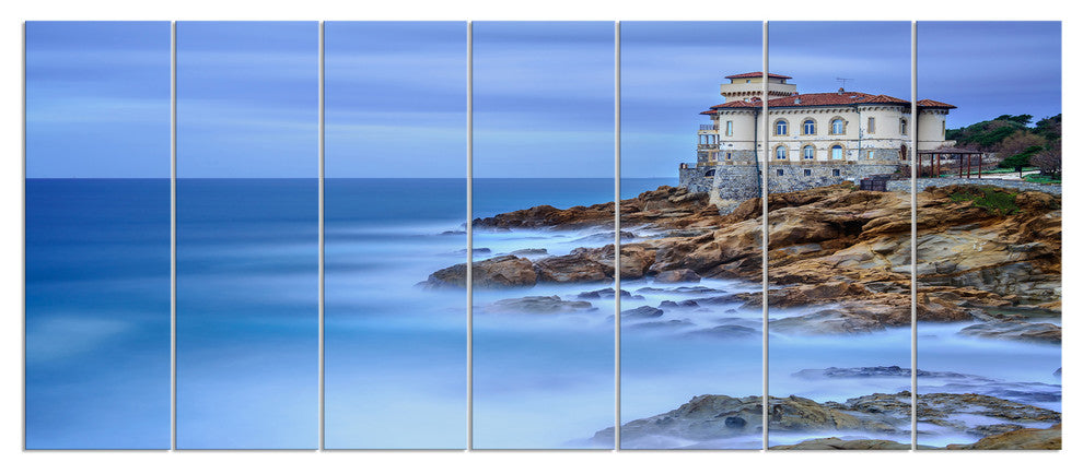 Beautiful Italian Seashore View, Seascape Canvas Art Print, 83"x32", 7 Panels