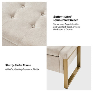 48"W Modern Upholstered Flip Top Storage Bench With Metal Legs, Beige