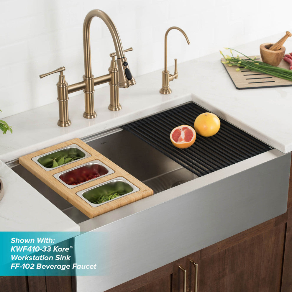 Allyn Traditional 3-Function Bridge Pull-Down Kitchen Faucet Brushed Gold