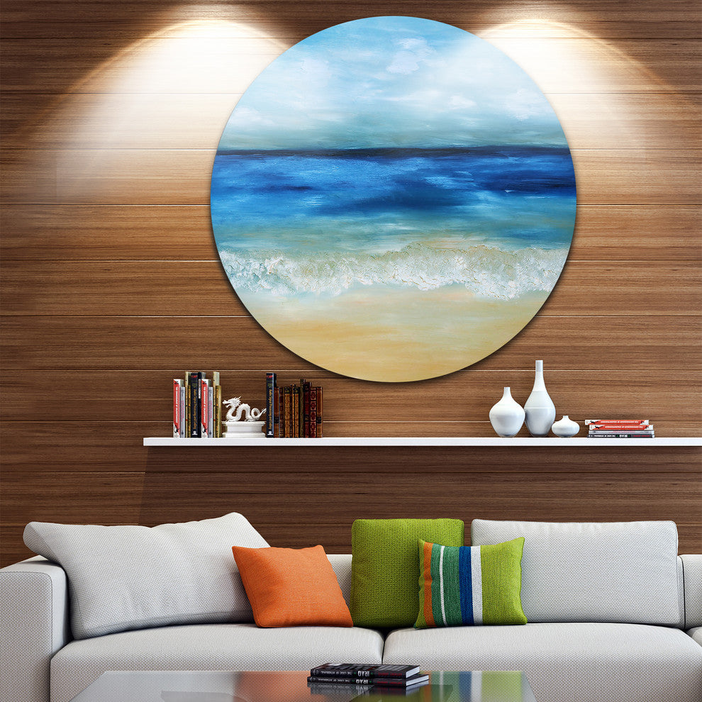 Warm Tropical Sea And Beach, Seascape Painting Disc Metal Wall Art, 36"