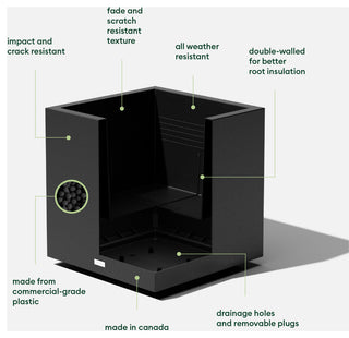 Veradek Block Series Cube Planter, Black, Medium