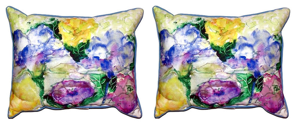 Pair of Betsy Drake Watercolor Garden Outdoor Pillows 16 Inch x 20 Inc