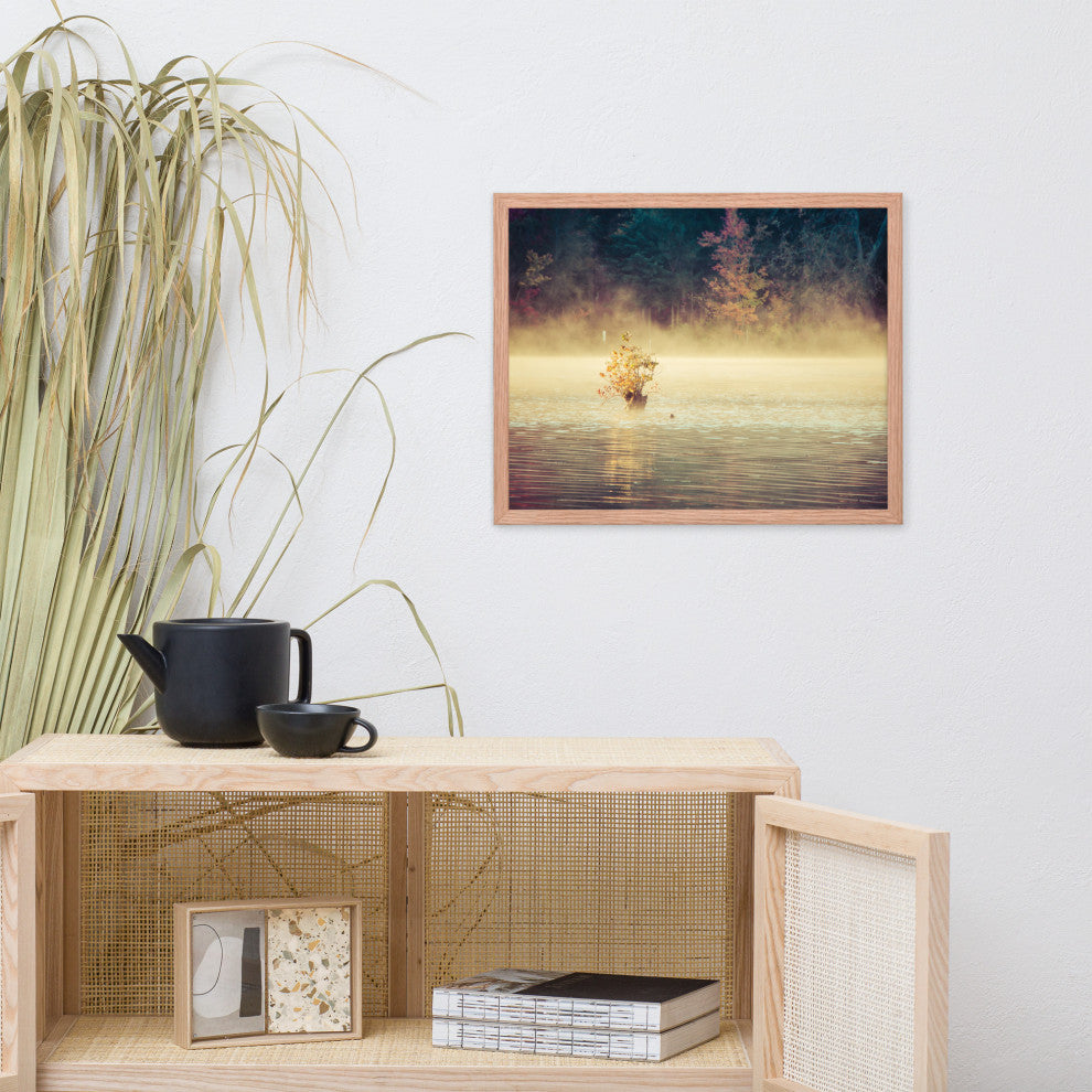 Golden Mist on Waples Pond Framed Photo Paper Wall Art Prints, Red Oak, 16" X 20"