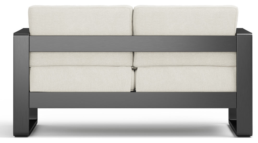 Gadd Outdoor Aluminum Loveseat With Cushions, Black/Beige