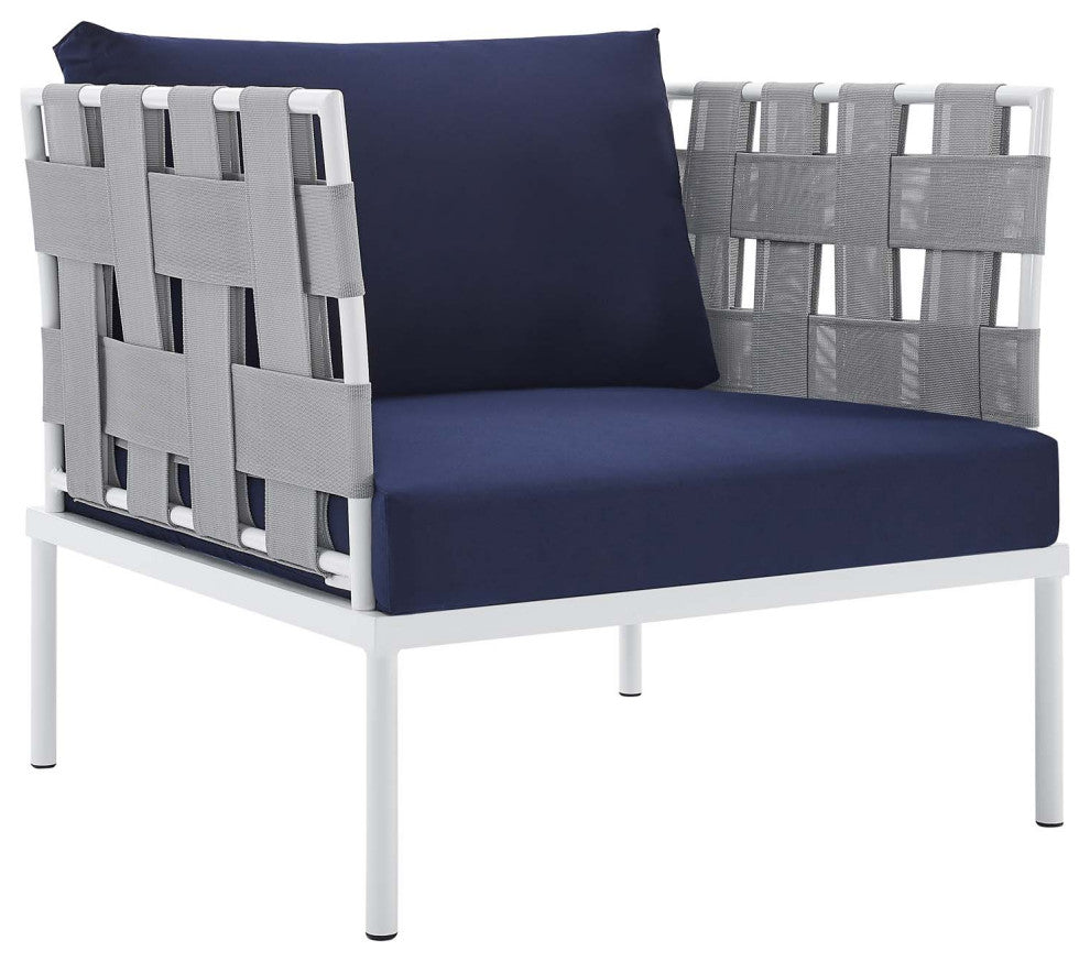 Harmony Sunbrella Outdoor Patio Aluminum Armchair, Gray Navy