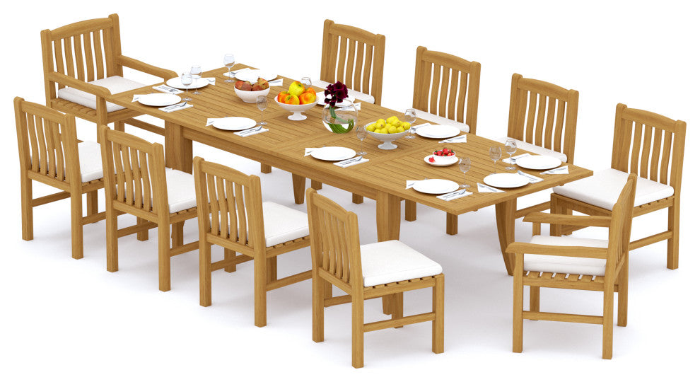 11-Piece Outdoor Teak Set: 122" X-Large Rectangle Extn Table, 10 Devon Chairs