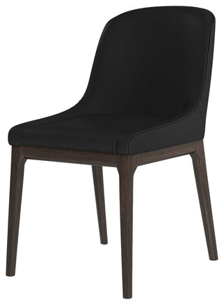 Modern Leather Dining Chairs, Walnut, Set of 4, Black