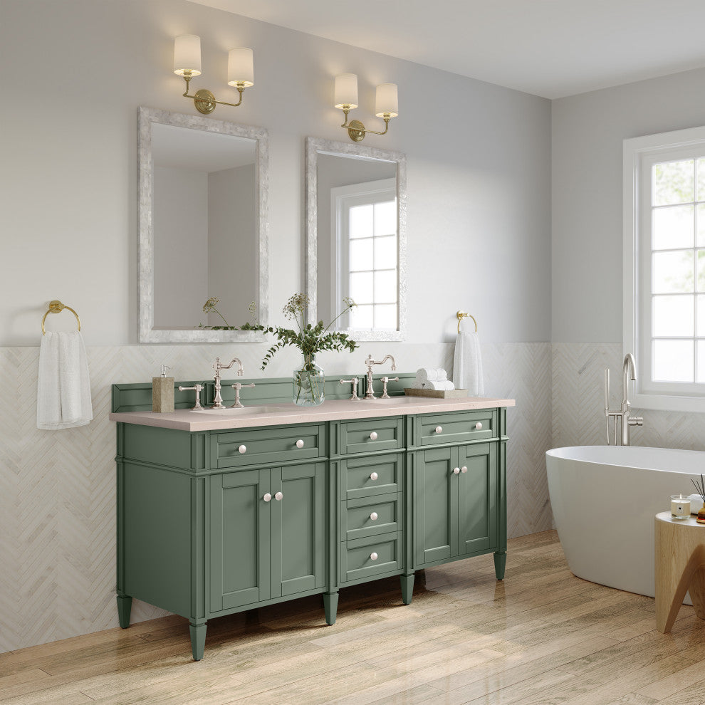 Brittany 72" Double Vanity, Smokey Celadon, 3CM Eternal Marfil Top