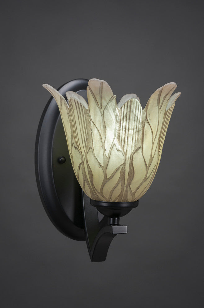 Zilo Wall Sconce, Matte Black, 7" Vanilla Leaf Glass