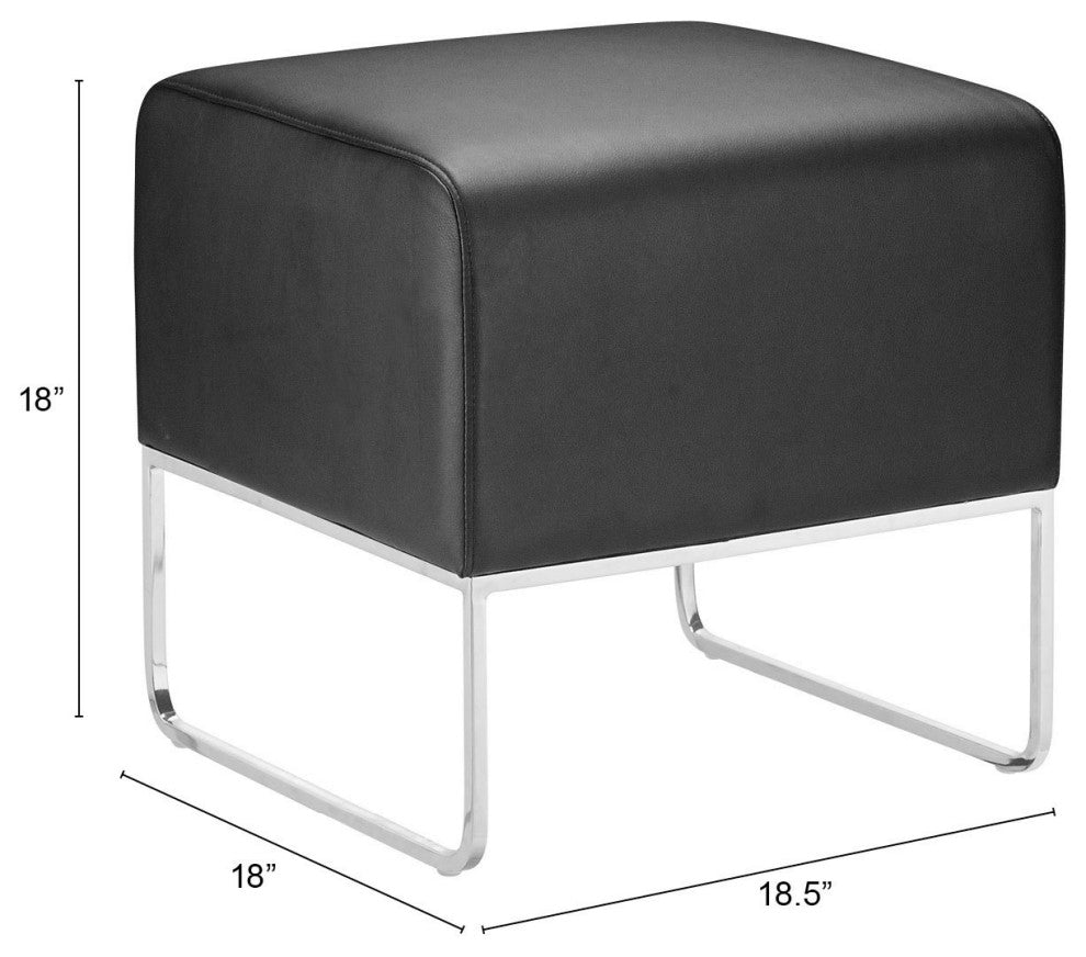 Ottoman Accent Chair, Fabric, Wood, Black, Chrome, Lounge Lobby Hospitality