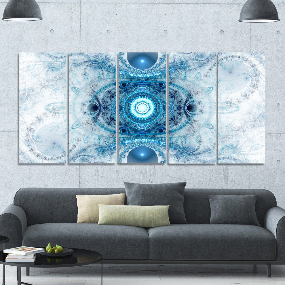 Light Blue Fractal Pattern, Abstract Wall Art Canvas, 60"x28", 5 Panels