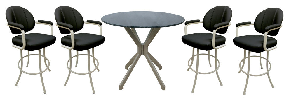 Swivel Counter Metal Pub Set - M-70 Stools 26" or 30", Black Vinyl - Beige, 26", Crackle Glass