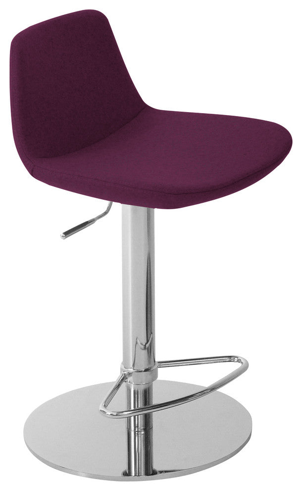 Pera Piston Stool, Bright Stainless Steel Base, Deep Maroon Camira Wool