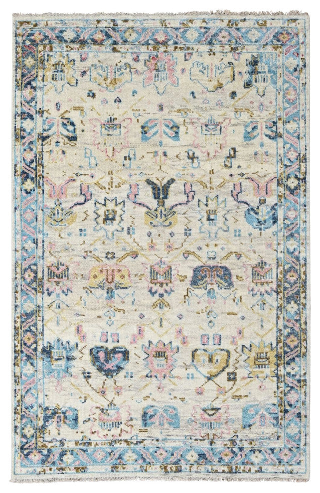 Ivory Hand Knotted Mahal Design Wool vegetable Dyes Oriental Rug 5'10"x8'10"