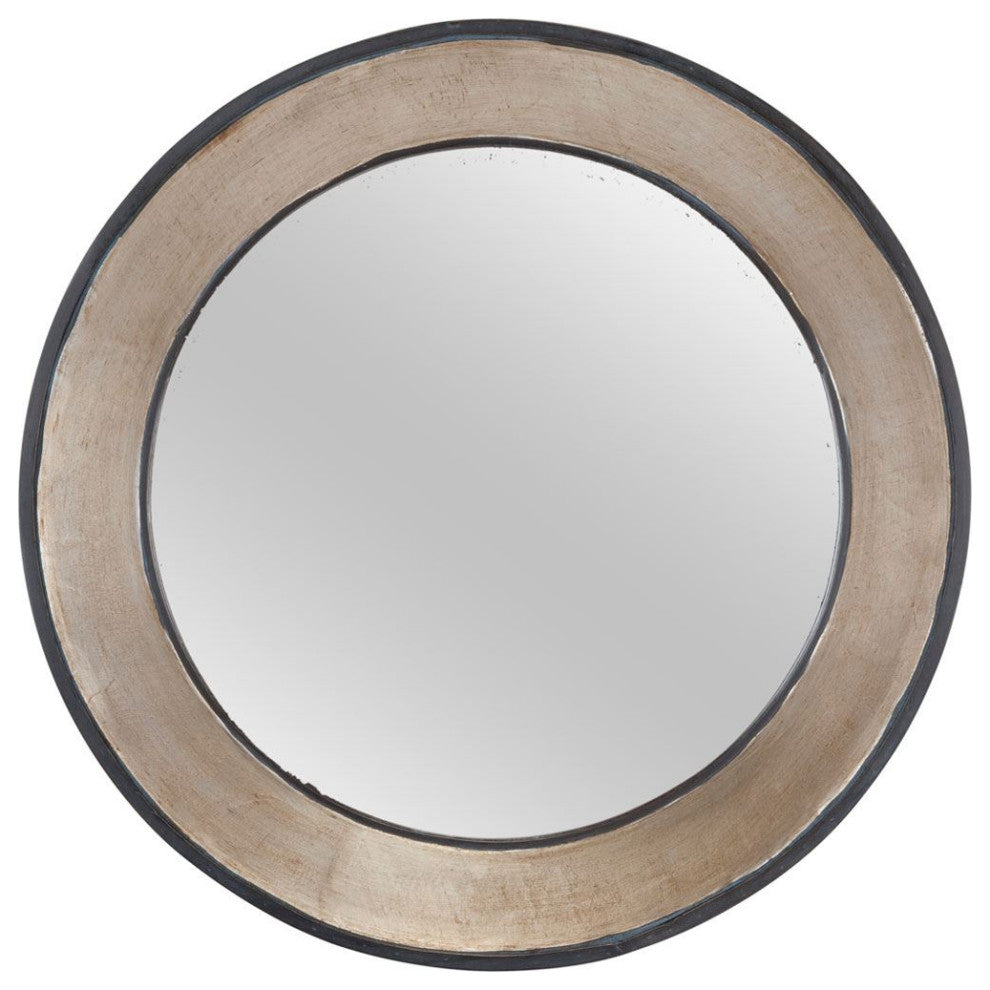 Ovallas Champagne And Dark Brown Solid Wood Frame Round Mirror, 22"