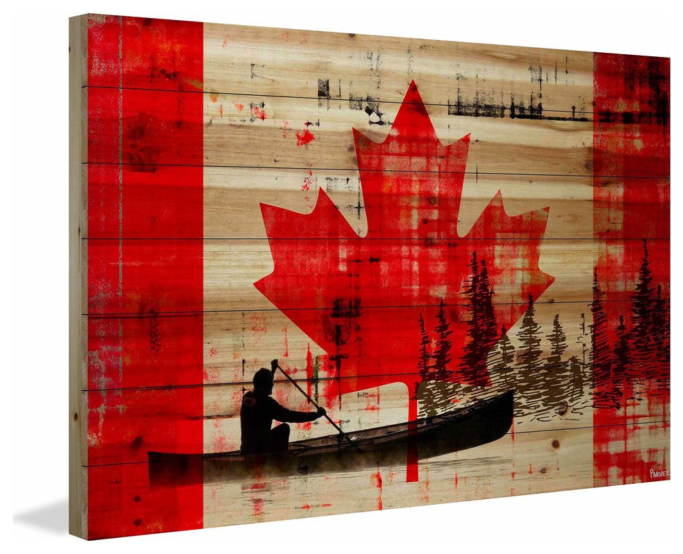 "Canadian Canoe" Print on Natural Pine Wood, 60"x40"
