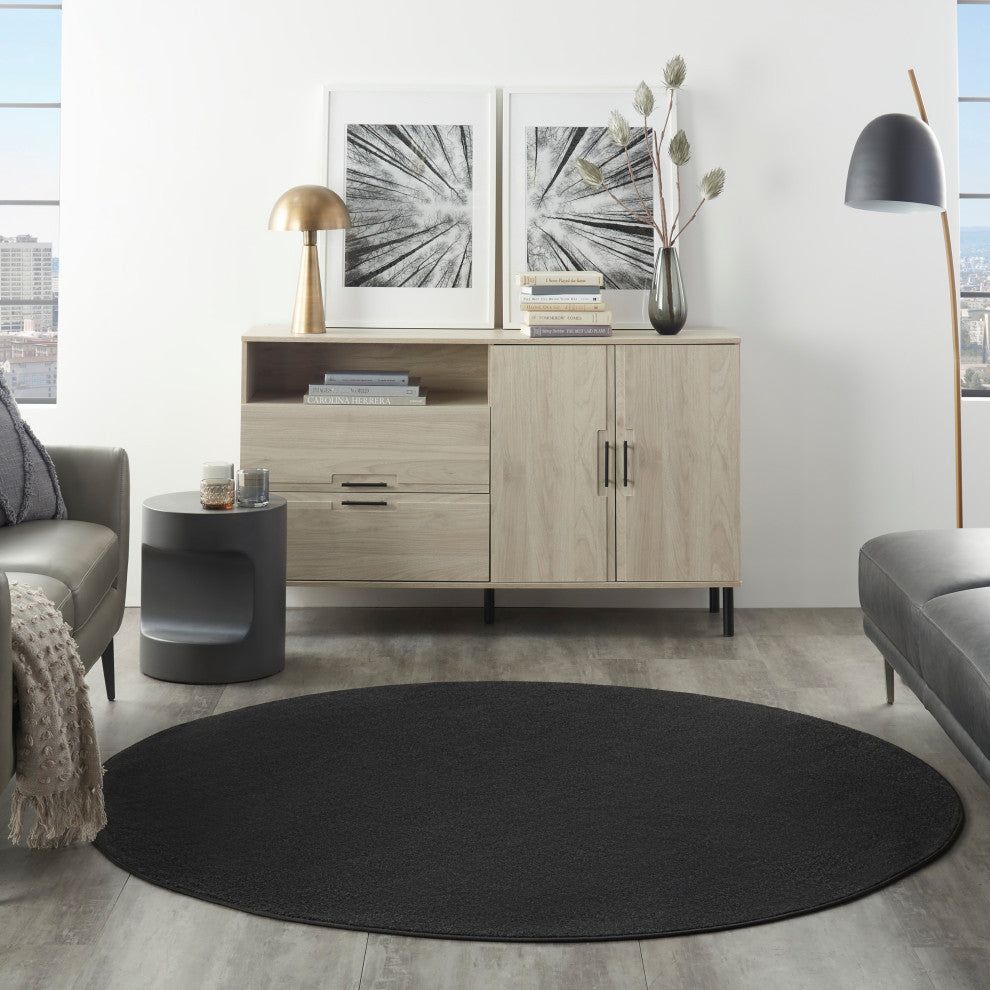 Nourison Essentials 6' x Round Black Outdoor Area Rug