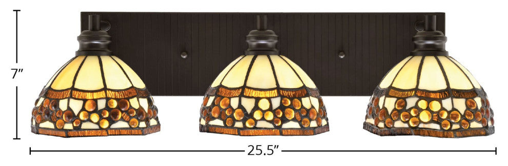 Edge 3-Light Bath Bar, Espresso Finish, 7" Roman Jewel Art Glass