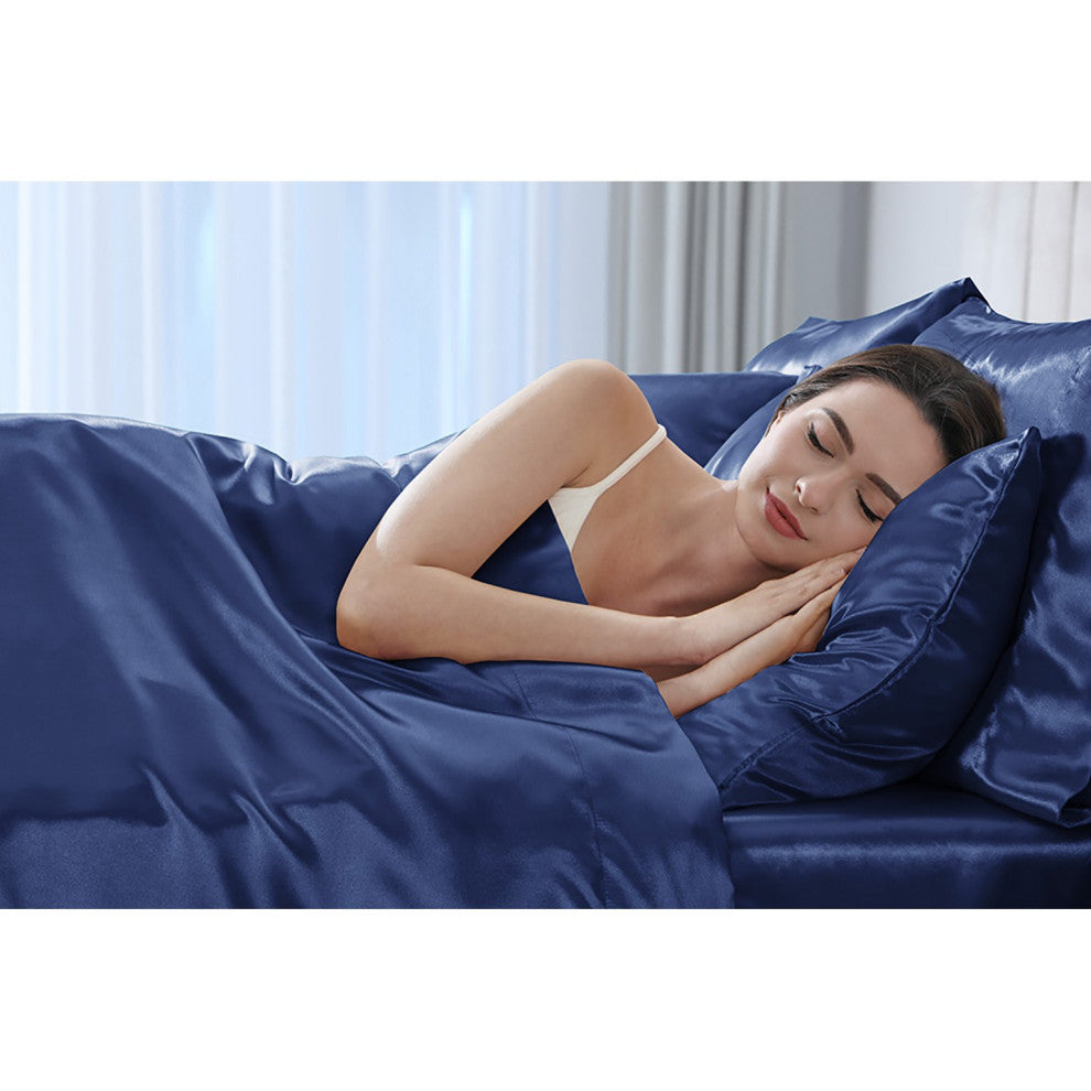 Madison Park Essentials Satin Luxury 6 PC Sheet Set, Navy