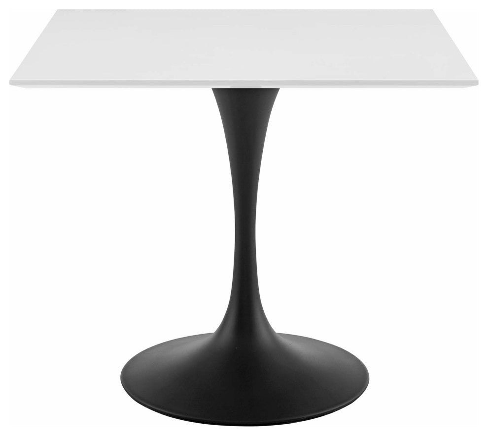 Modern Designer Kitchen Room Square Dining Table, Wood Metal Steel, Black White