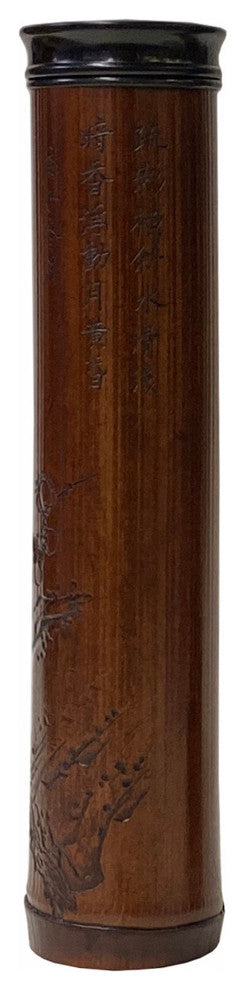 Chinese Bamboo Carved Scenery Column Shape Incense Holder Display Art Hws1743A