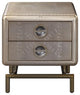 Trunk Design Wooden End Table with Aluminum Patchwork and Metal Stand, Gold